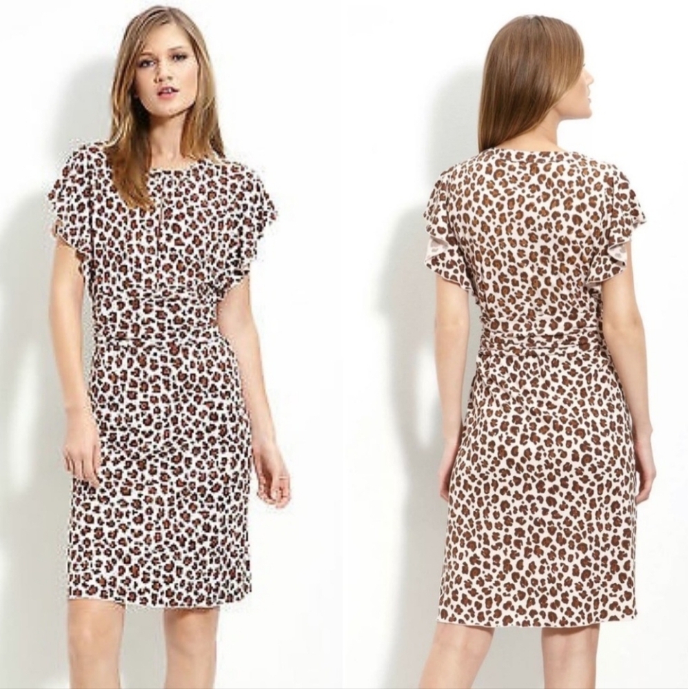 Tory Burch Gladys Ruffle Sleeve Leopard Print Cocktail Dress Size XL